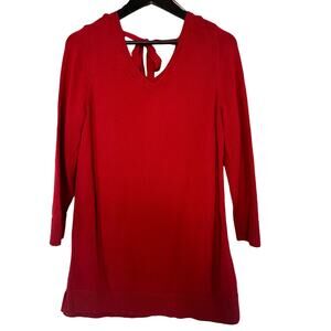 Talbots Pima Cotton Sweater Womens M Red Double V Tie Back Bow Tunic